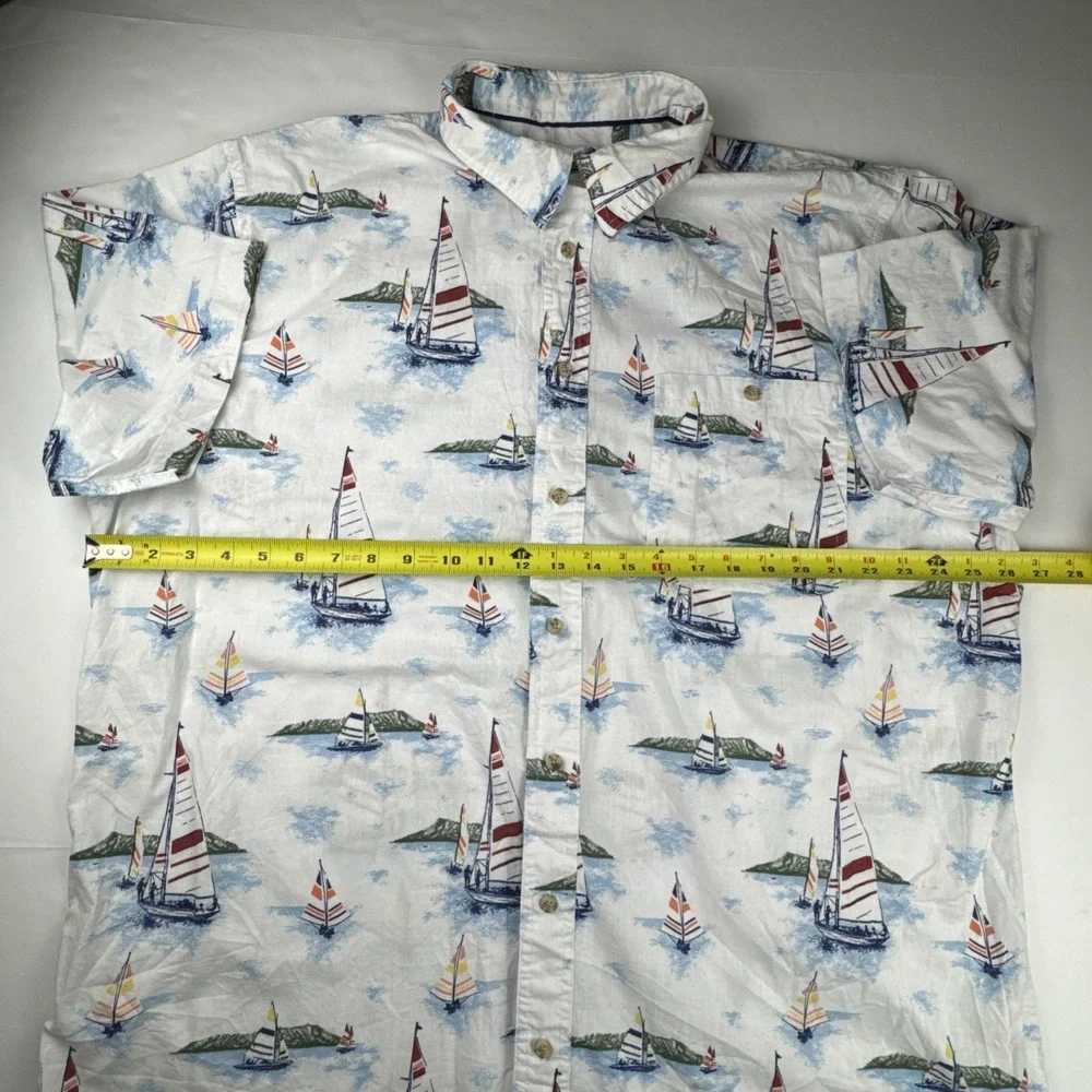 Croft‎ & Barrow Mens Shirt XXL Tall Cotton Sailboat Nautical Coastal Button Down